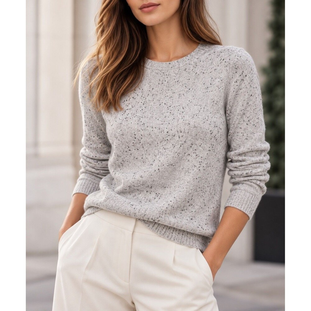 Charter Club 100% Cashmere Sweater Womens S Gray Black Flecked Crewneck Pullover